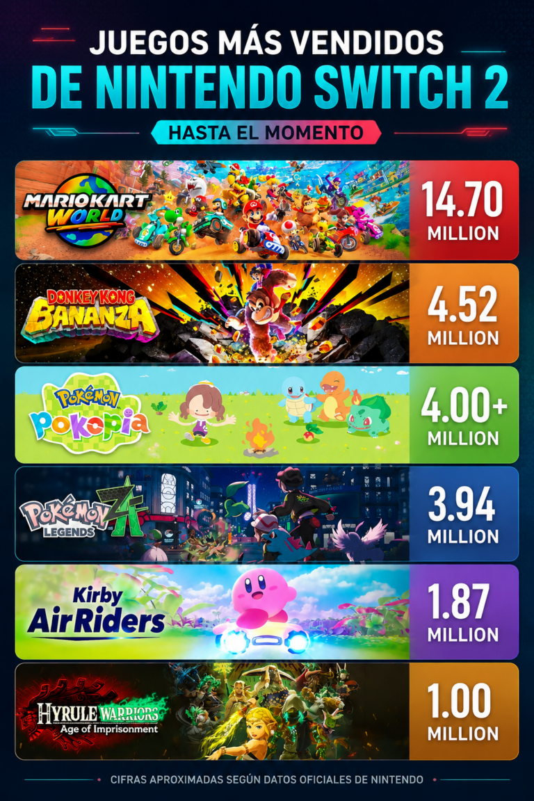 Juegos más vendidos de Nintendo Switch 2 Mario Kart World domina ampliamente